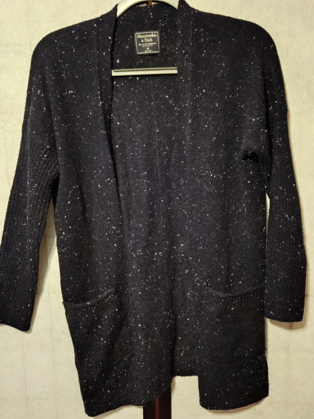 Abercrombie & Fitch Navy Speckled Open-Front Cardigan